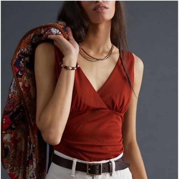 Ruched vneck top anthropologie - Picture 1 of 4